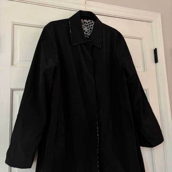 Talbots Reversible Black Snow Leopard Animal Print Trench Coat Plus Size 1X - Picture 2 of 13